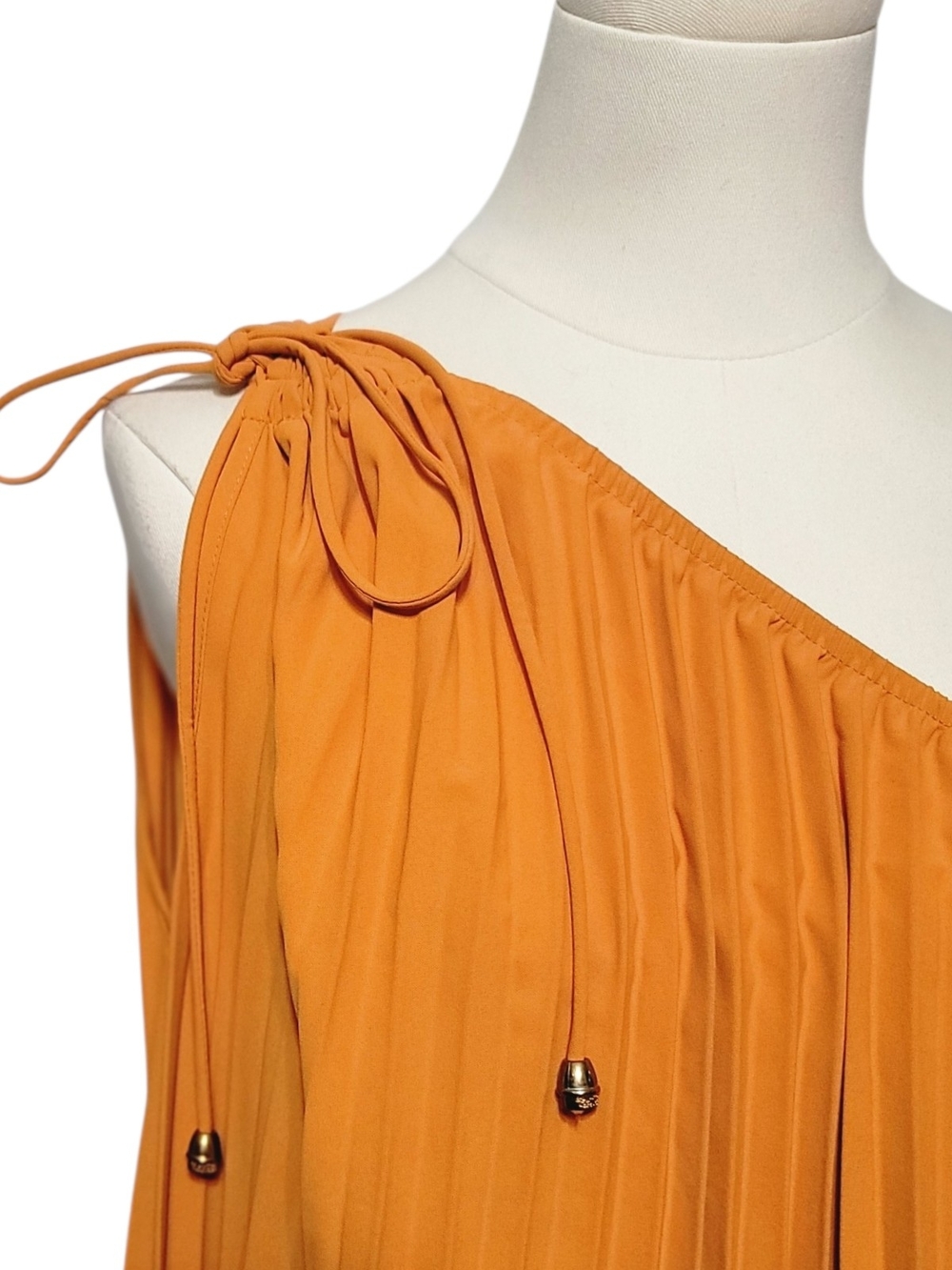 BTFBM - XL Orange One-Shoulder Pleated Midi Dress - Picture 5 of 7